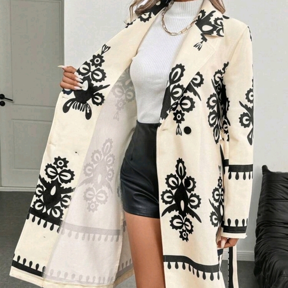 Women's Retro Floral Pattern Medium-Long Knitted Jacket - Picture 7 of 7